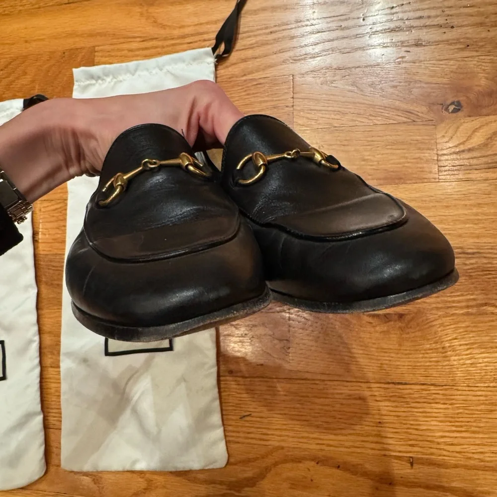 Gucci Jordaan Women Black Leather Horsebit Loafers Size 37.5 - Picture 12 of 12